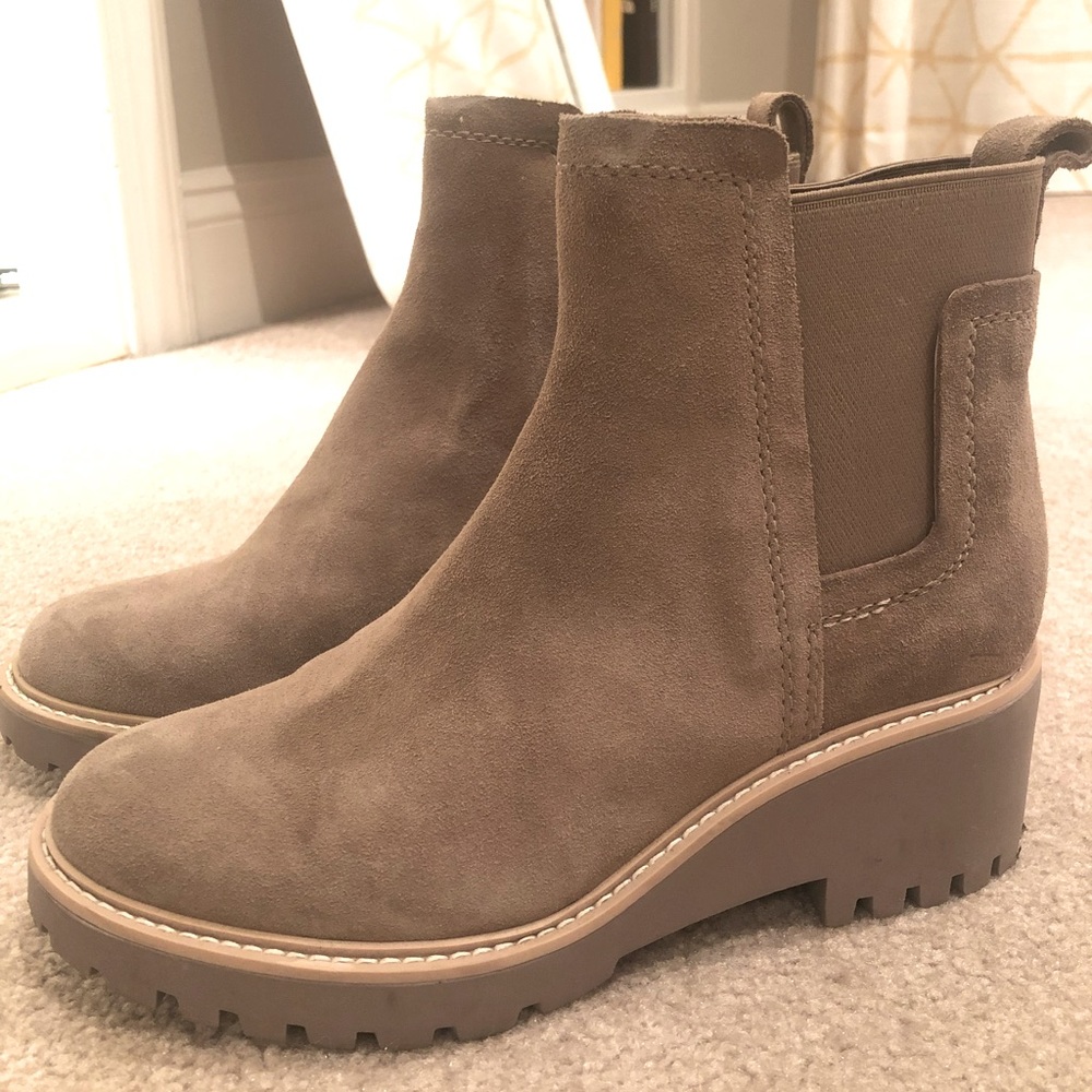 Dolce Vita Taupe Suede Platform Booties